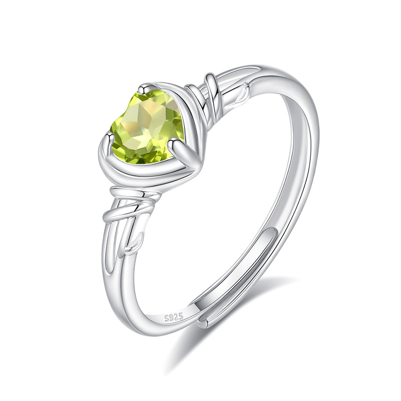 Peridot and Diamond Ring – Heart Design in Sterling Silver