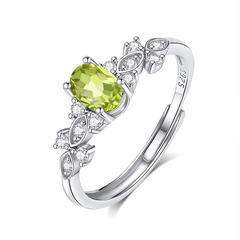 Natural Peridot Ring for Women – Leaf Design in S925 Silver