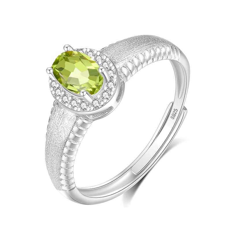 Brushed Gold Adjustable Ring – Minimalist Peridot Ring in Sterling Silver