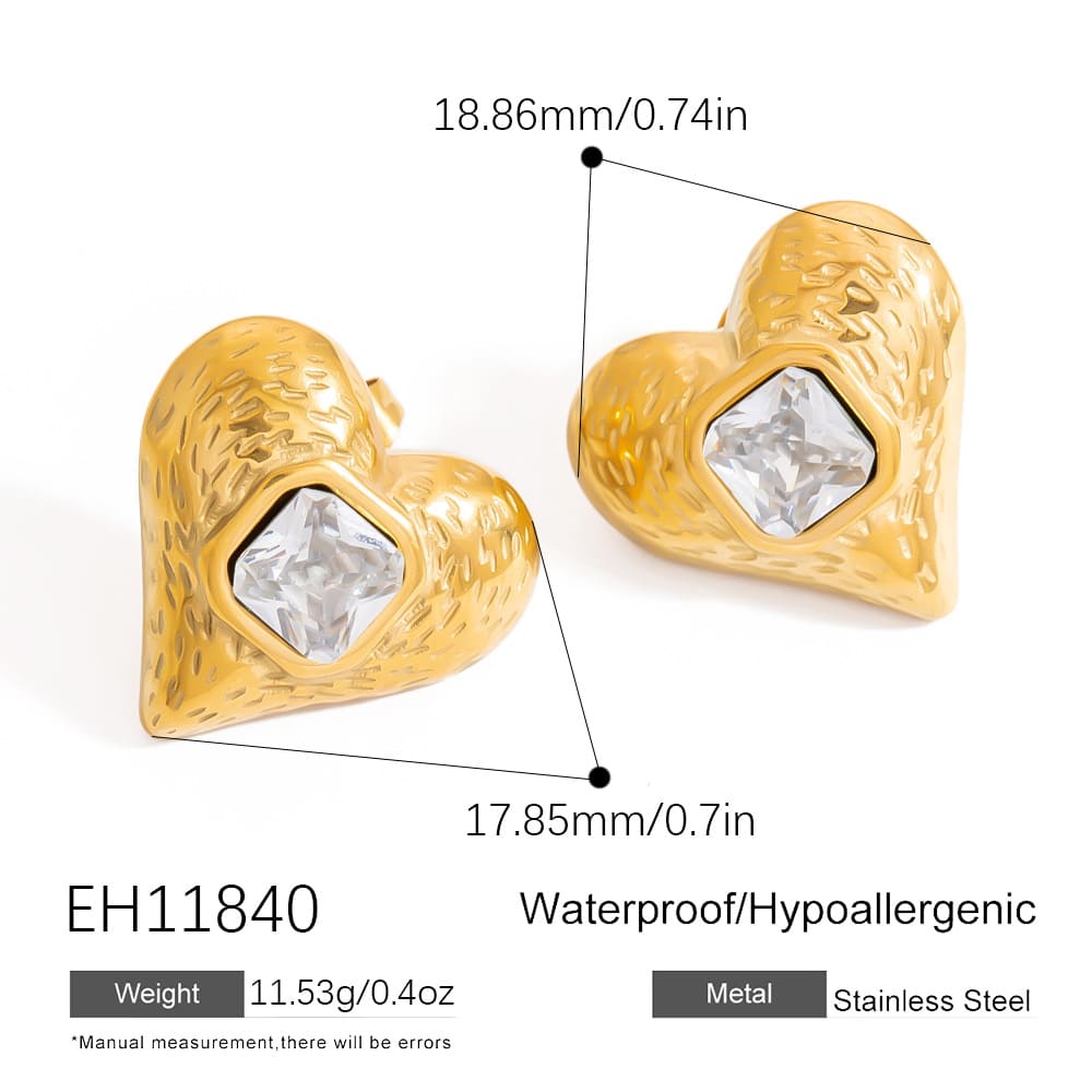 18K Gold Plated Earrings – Minimalist Stainless Steel Drop Hoops with Stone & Acrylic Pendant