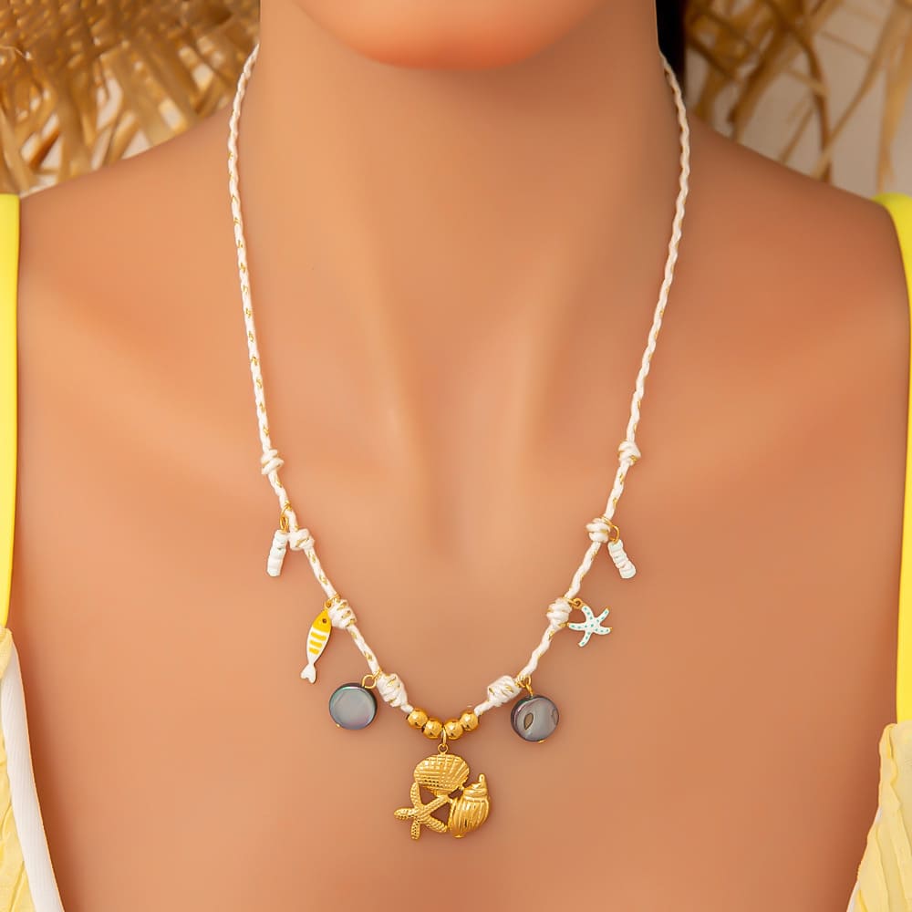 Mother’s Day Necklace Deals – 18K Gold Plated Starfish & Coral Pendant Choker