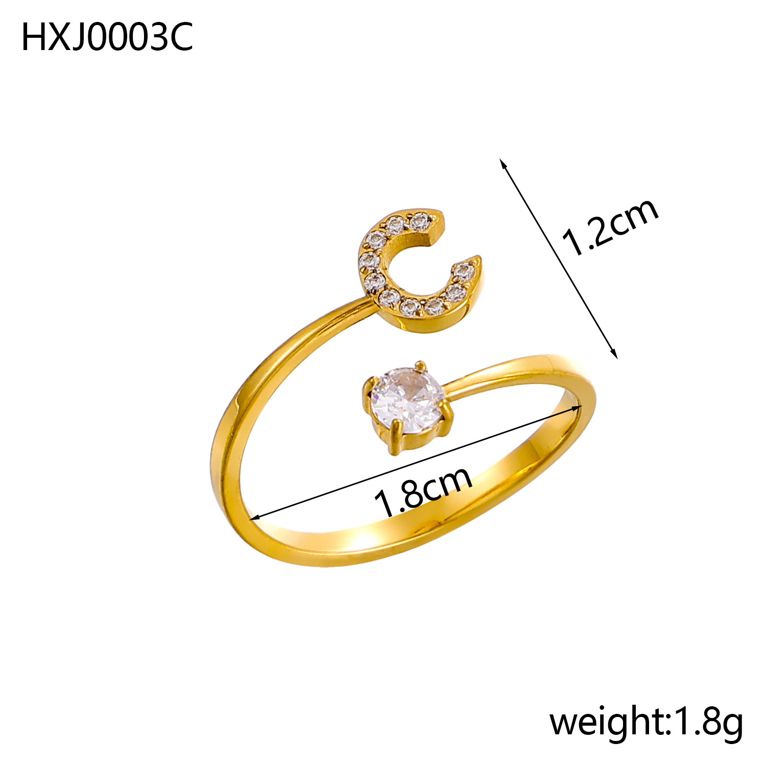 Initial Ring – Diamond-Studded Alphabet Open Ring for Women | Customizable