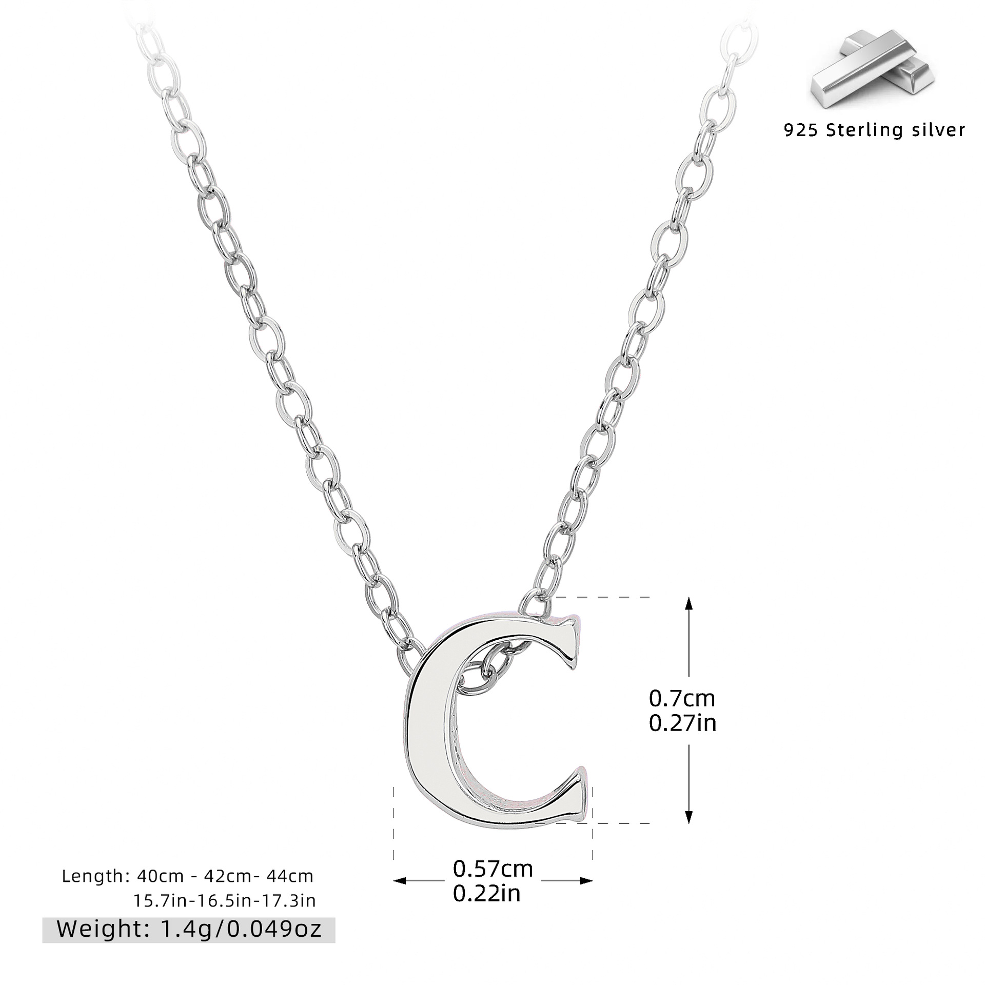Initial Necklace – S925 Sterling Silver A–Z Alphabet Pendant Clavicle Chain