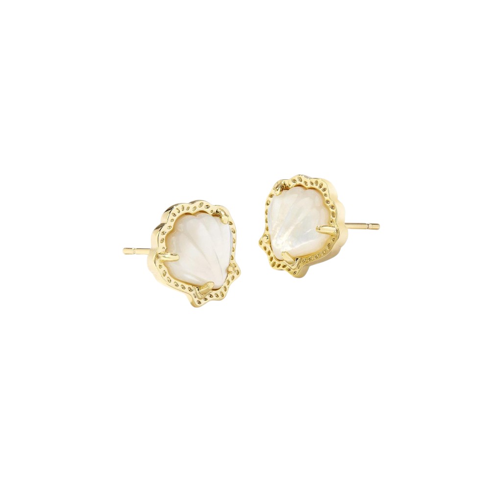 Kendra Scott Seashell Earrings – White shell drop in gold, dainty and elegant summer accessory.