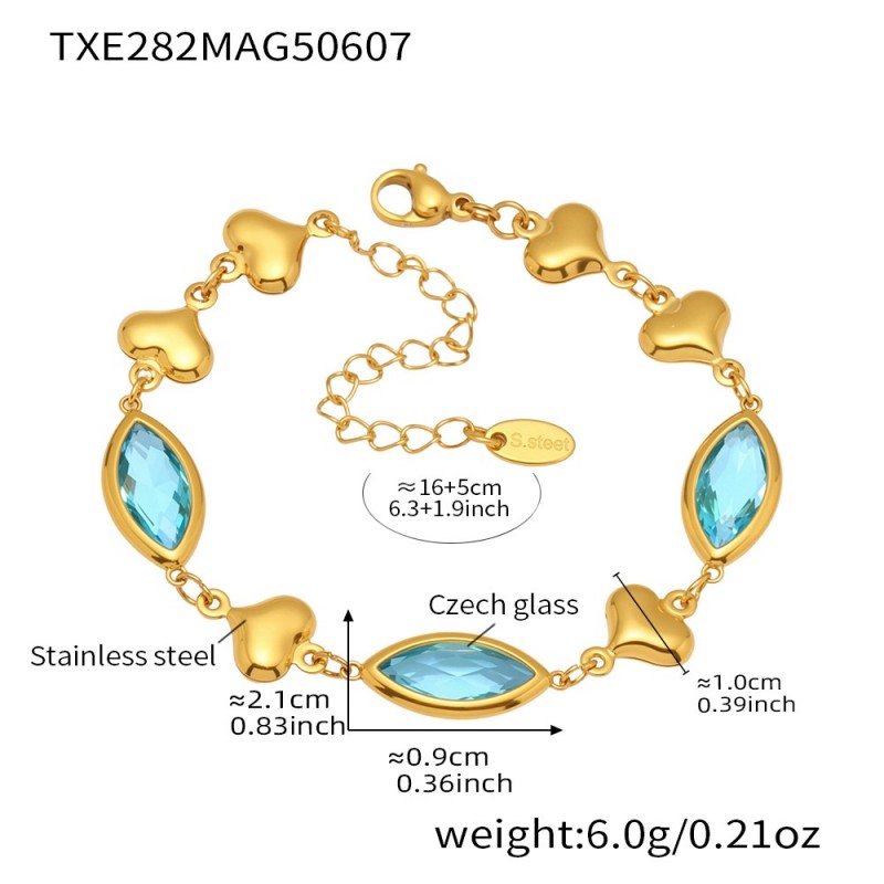 Gold Heart Bracelet – Glass Heart Link Chain in 18K Gold Stainless Steel