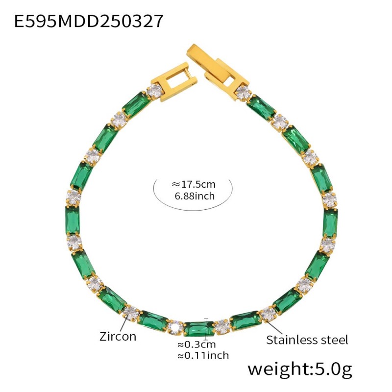 Zircon Bracelet – Colorful CZ Link Chain in 18K Gold Stainless Steel
