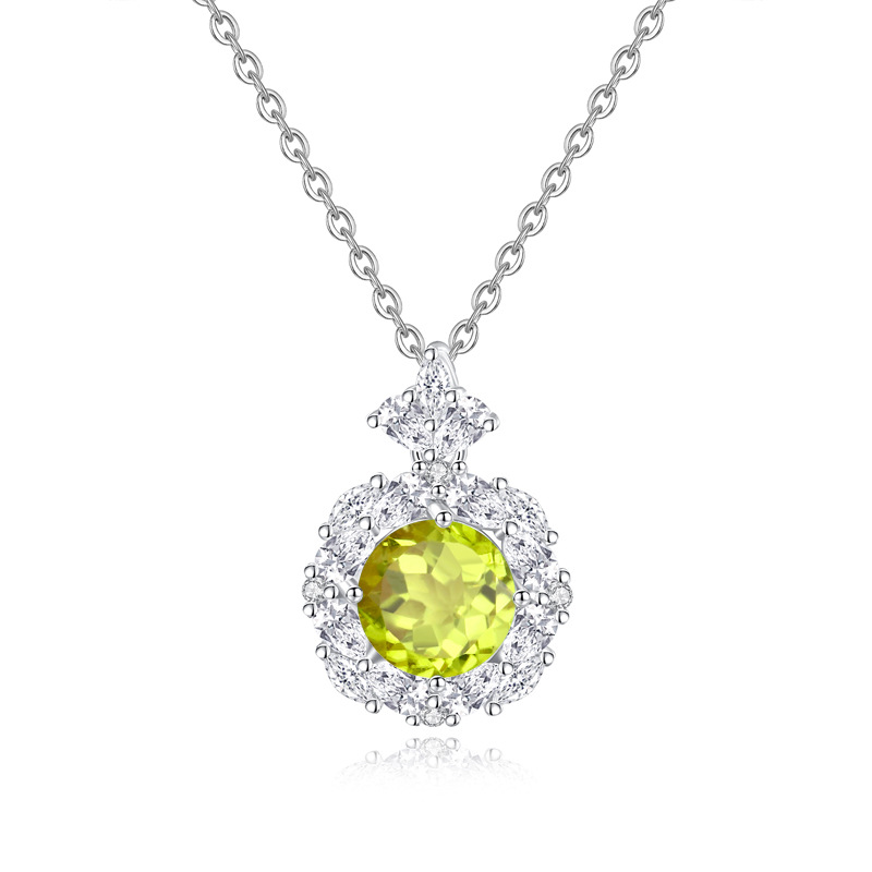 S925 silver peridot ice flower charm necklace – August birthstone jewelry

