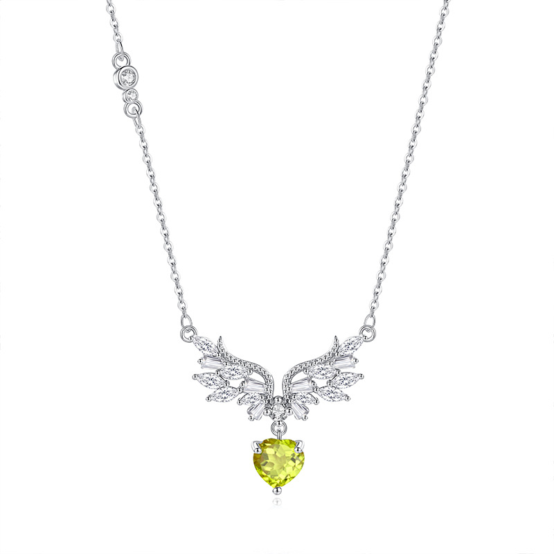 Angel Wings Necklace – S925 Silver Pendant with Gemstone Variants