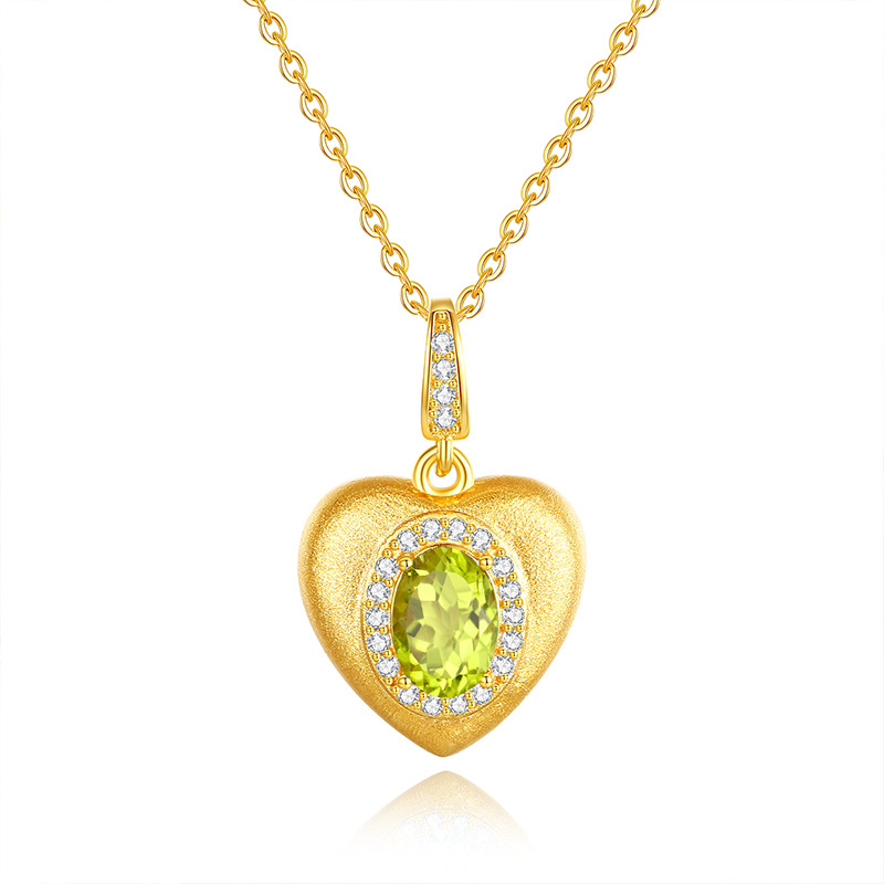 Peridot Heart Necklace – green August Birthstone Necklace in satin silver