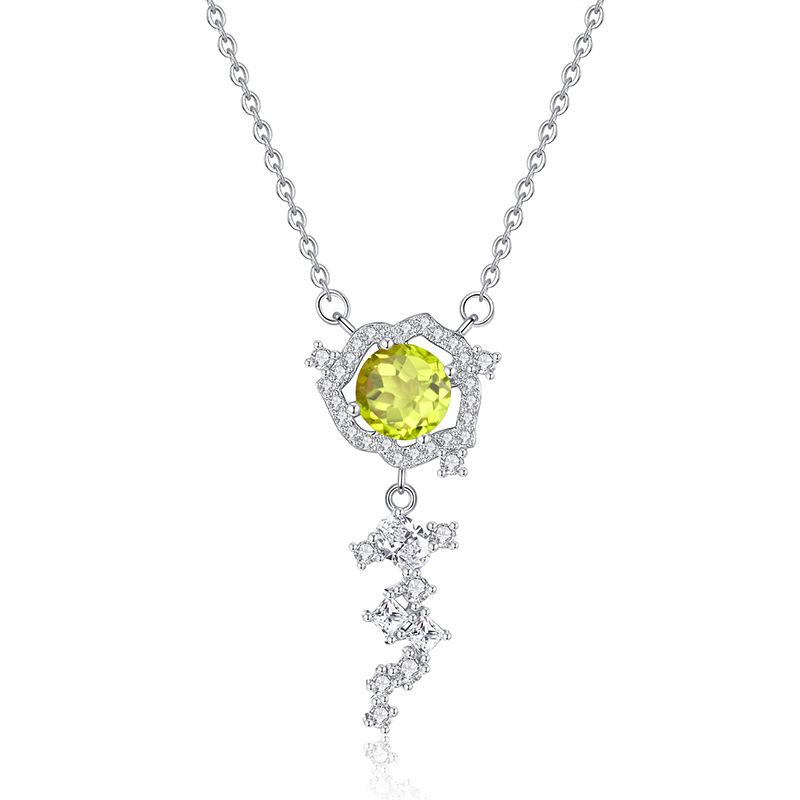 Peridot rose necklace – green August Birthstone Necklace in silver rose frame