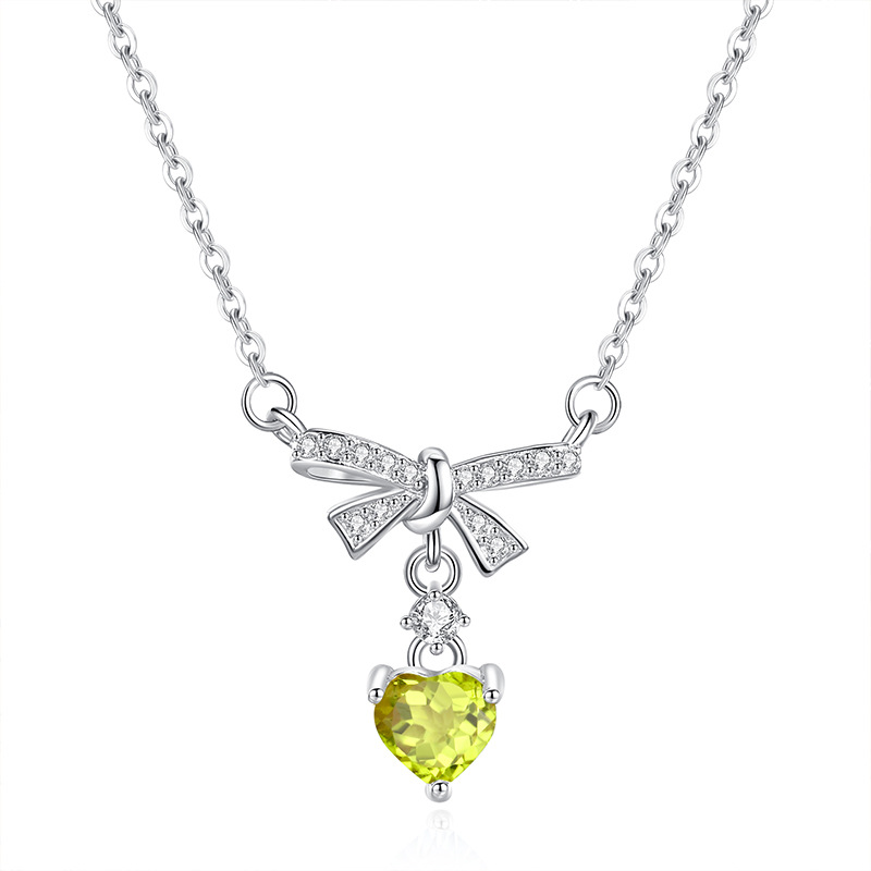 Peridot bow necklace – green August Birthstone Necklace with bow motif