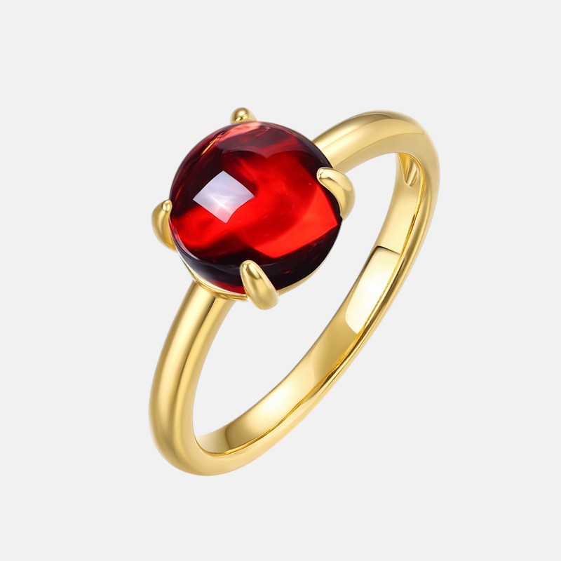 January Birthstone Garnet Candy-Cut Cabochon CZ Ring | S925 Silver 10K Gold Plated