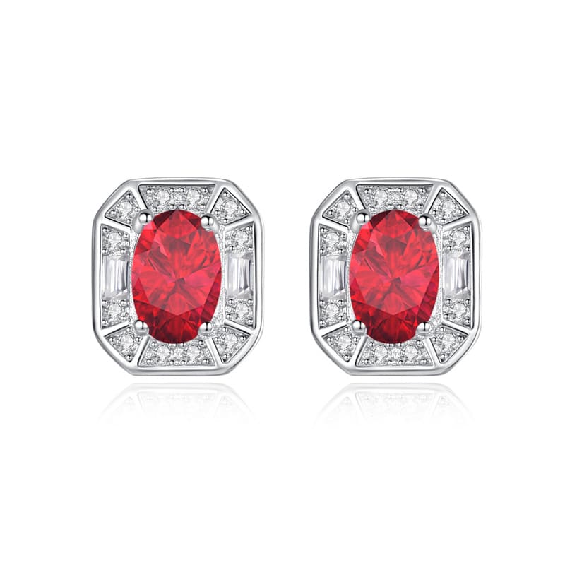 Garnet oval S925 silver earrings with clean geometric edges – January