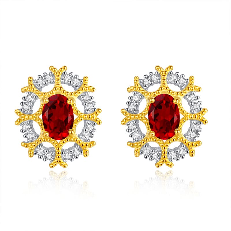 Garnet oval stud earrings in polished S925 silver – January birthstone