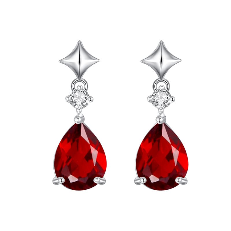 Garnet red teardrop earrings in S925 sterling silver – January birthstone
