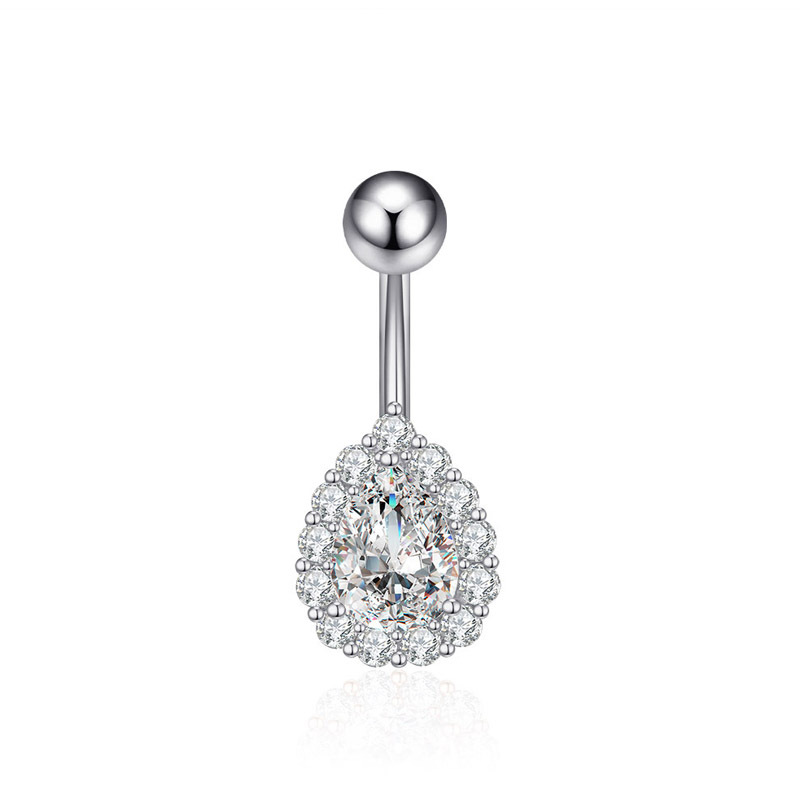 Heart CZ Belly Piercing Ring – Double Gem Curved Barbell 14G