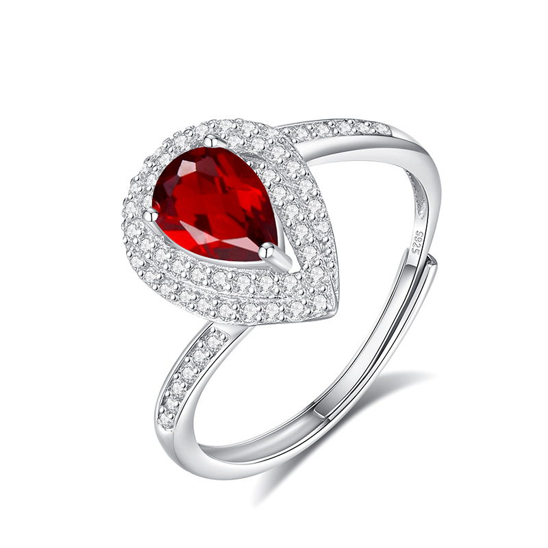 Garnet Teardrop Birthstone Ring in Sterling Silver