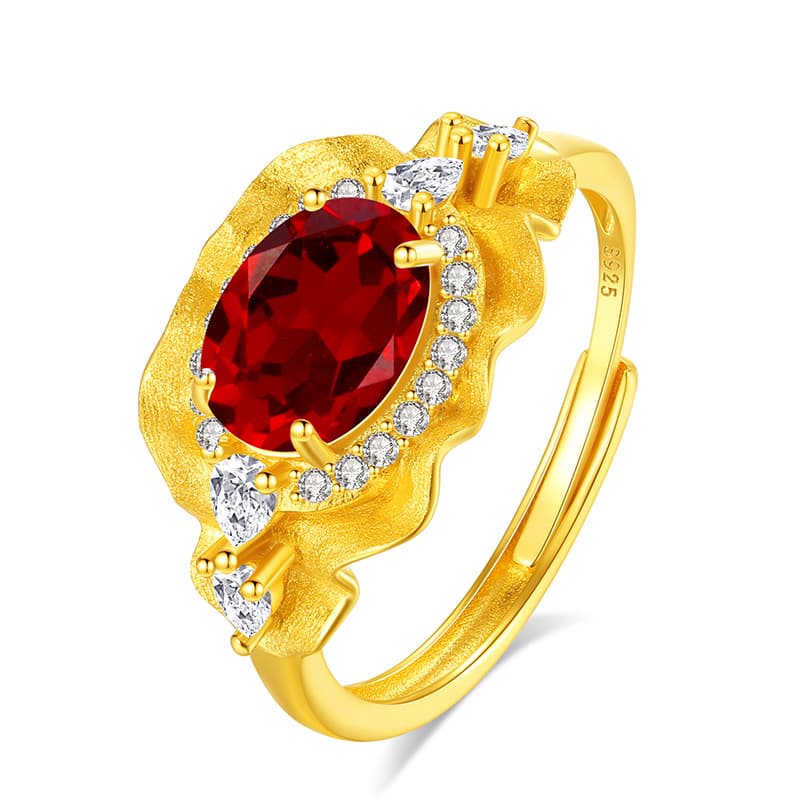 Adjustable Garnet Open Band Ring in Sterling Silver