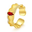 Garnet Brushed Gold Ring