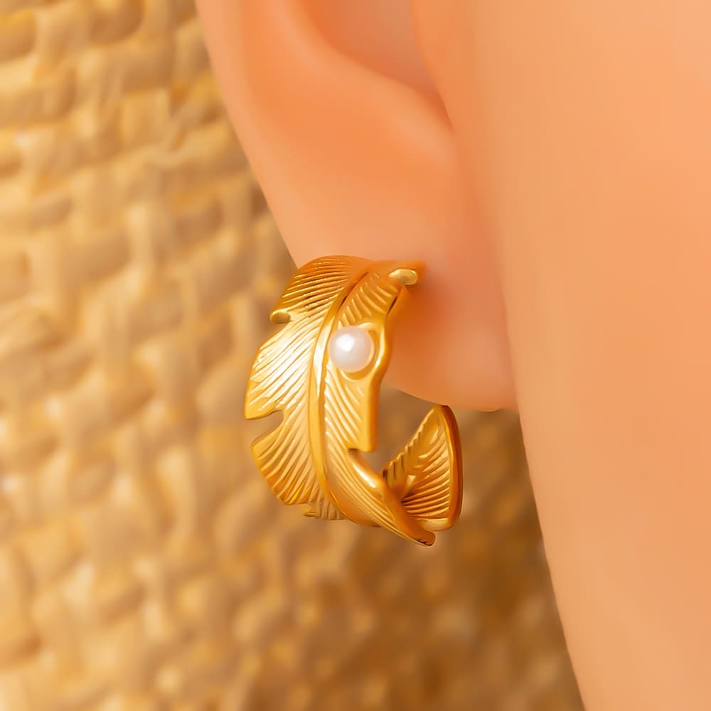 18K Gold Plated Earrings – Minimalist Stainless Steel Drop Hoops with Stone & Acrylic Pendant