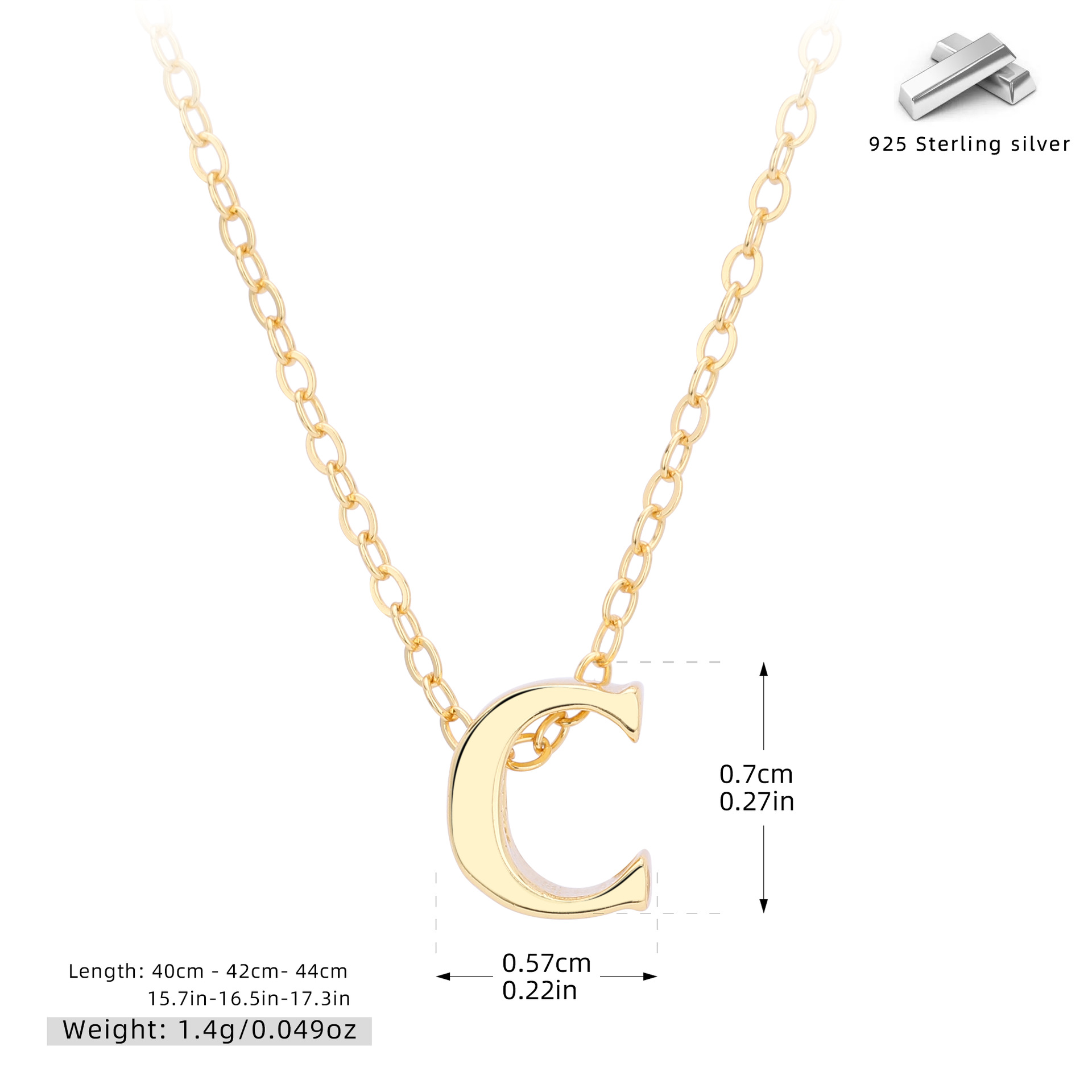 Initial Necklace – S925 Sterling Silver A–Z Alphabet Pendant Clavicle Chain