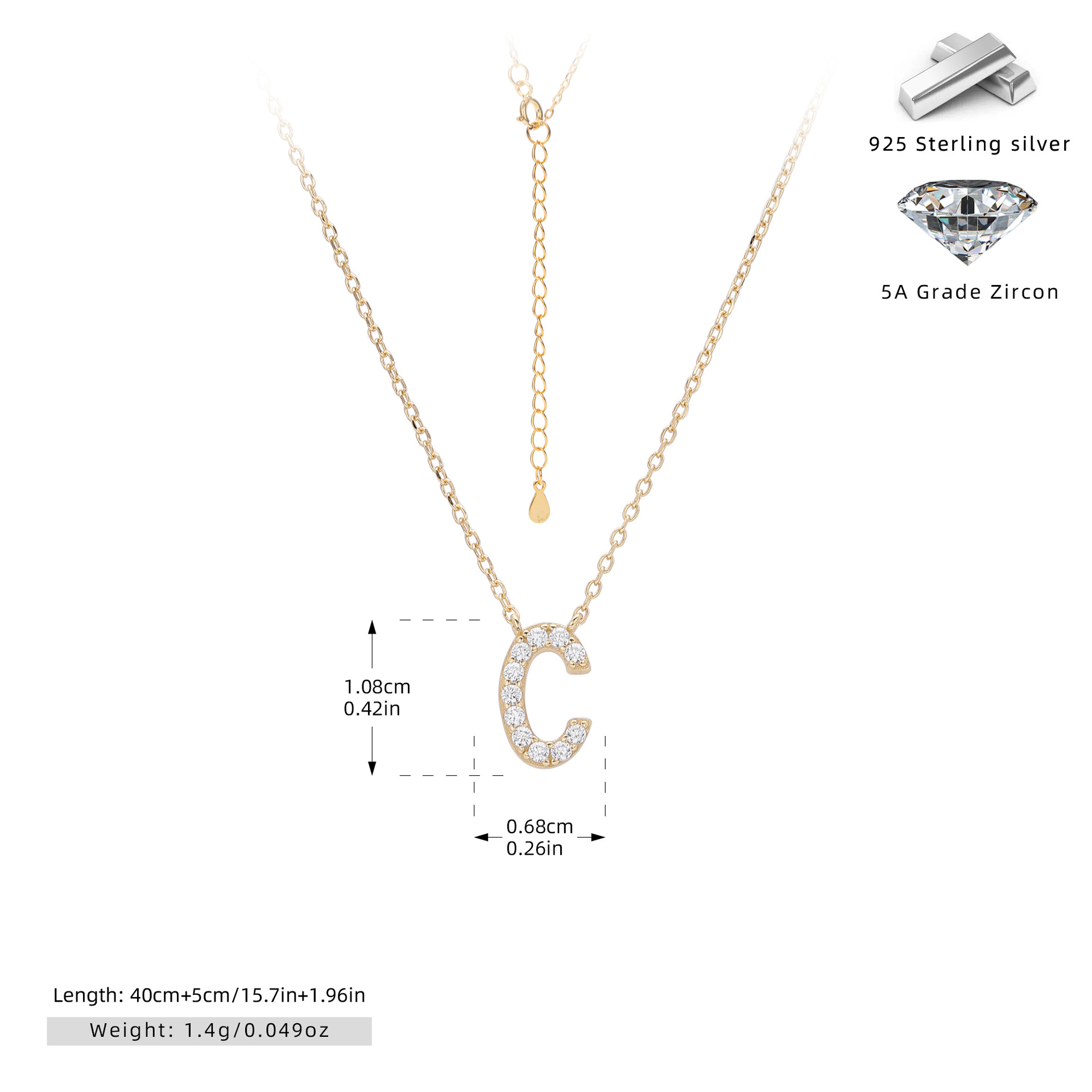 Initial Necklace – S925 Sterling Silver Dainty Pave Alphabet Pendant Necklace