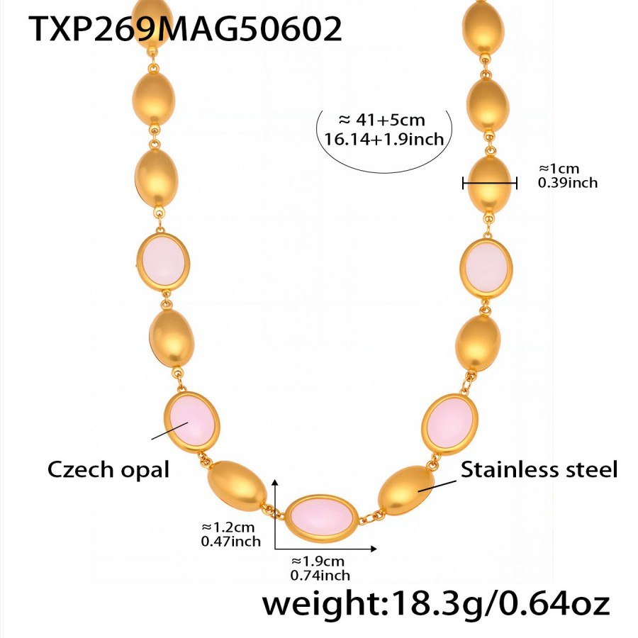 Gold Layered Necklace Set with Natural Oval Opal – 18K Stainless Steel Jewelry