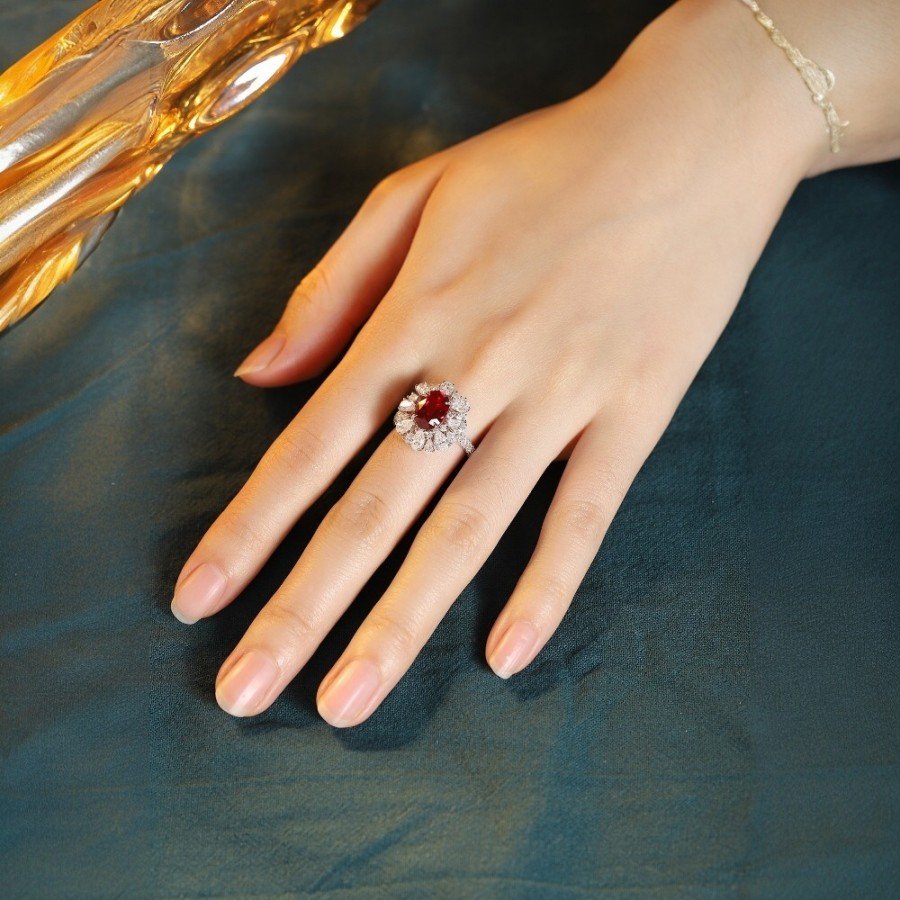 Ruby Eternity Band – 3ct Oval Cut Pigeon Blood Rubies in S925 Silver