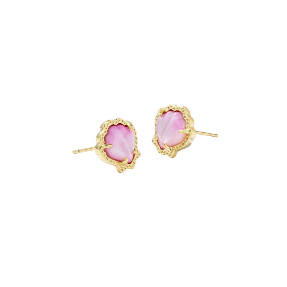 Kendra Scott Seashell Earrings – Pink seashell with gold trim, stylish beach-inspired design.