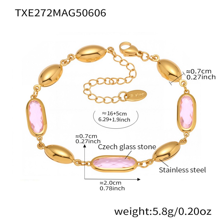 Gold Minimalist Bracelet – Oval Glass Stone Chain with Elegant Shine