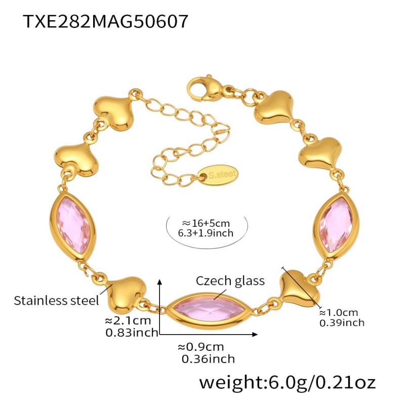 Gold Heart Bracelet – Glass Heart Link Chain in 18K Gold Stainless Steel