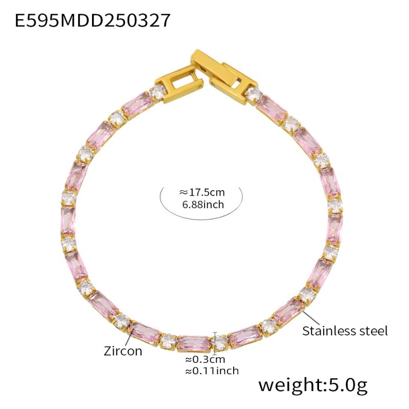Zircon Bracelet – Colorful CZ Link Chain in 18K Gold Stainless Steel