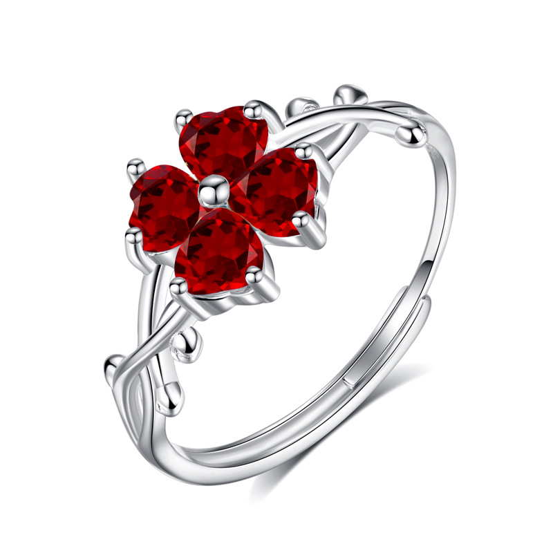 Four Leaf Clover Ring – Adjustable S925 Sterling Silver Lucky Charm