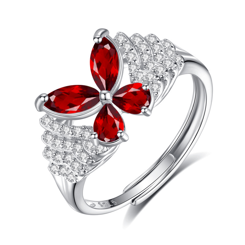 Butterfly Open Ring – S925 Sterling Silver with Natural Gemstones