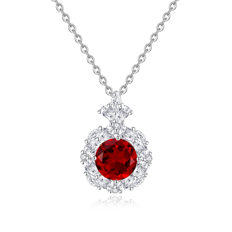 S925 silver garnet ice flower charm necklace – January birthstone pendant

