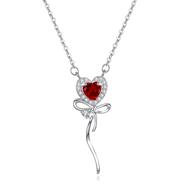 Garnet heart pendant necklace – red January birthstone in sterling silver setting

