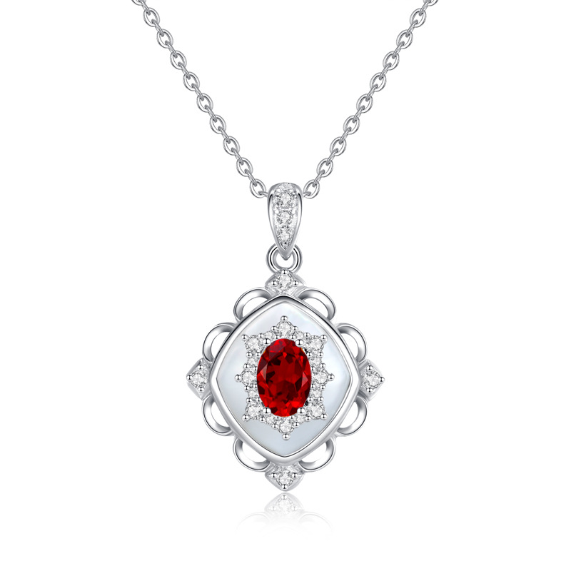 Garnet Geometric Necklace – deep red stone in S925 polished pendant design