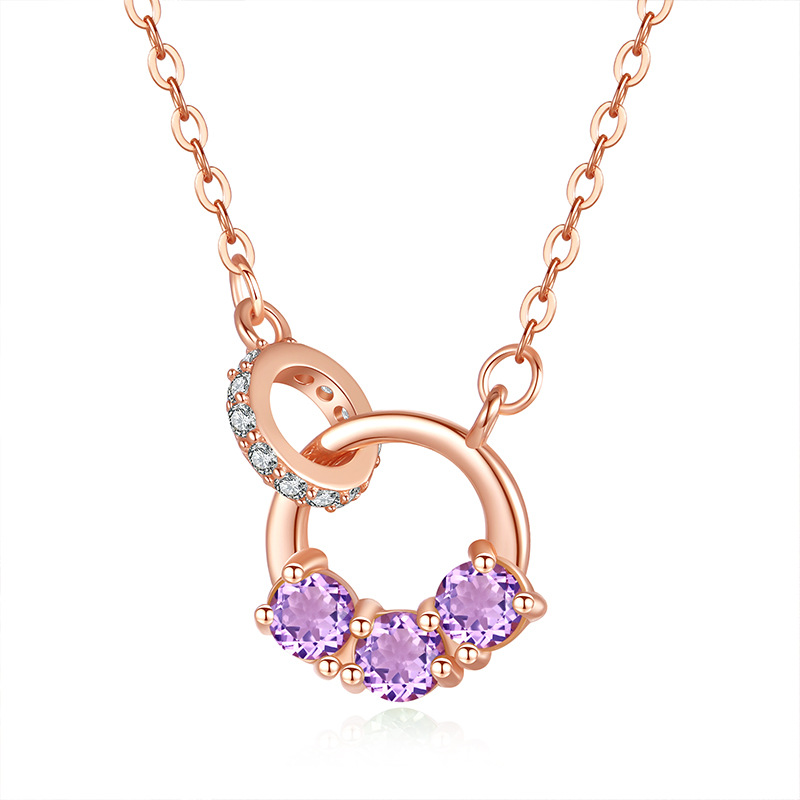 Interlocking Circles Necklace – S925 Silver with Natural Gemstone | Blingku