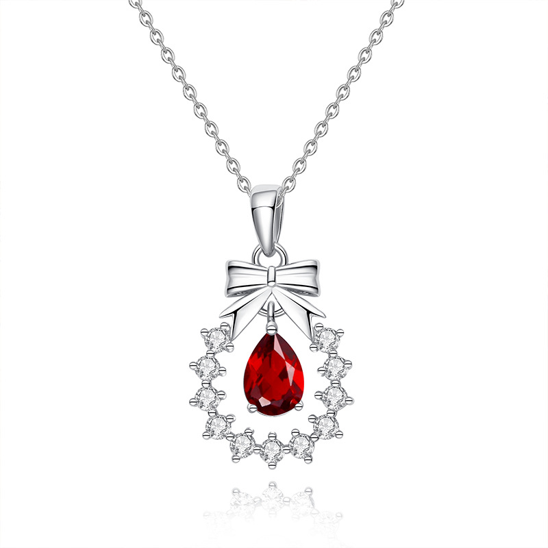 Bow Necklace – Floral Wreath Pendant in S925 Sterling Silver | Blingku