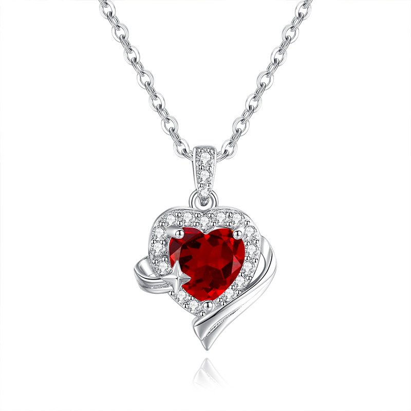 Simple Heart Necklace – S925 Silver with Natural Gemstone Center | Blingku