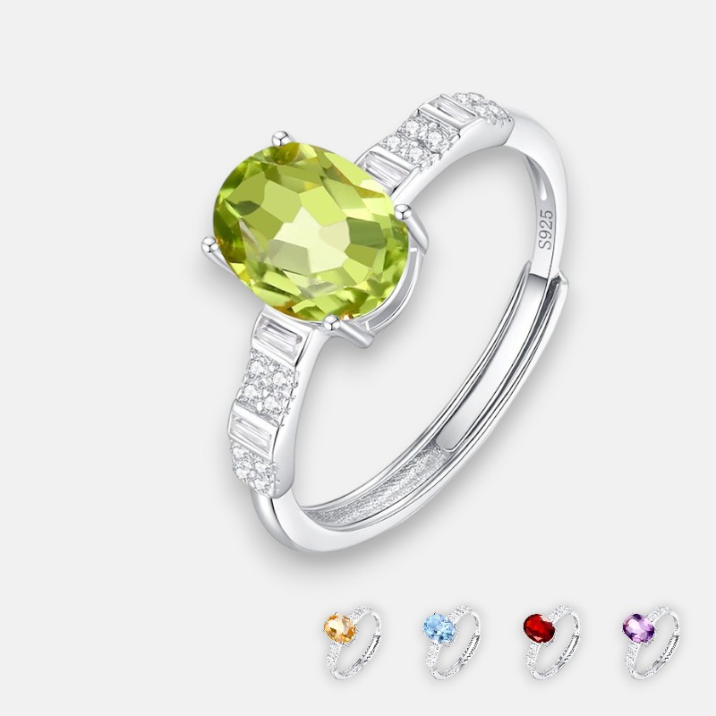 Oval Silver Ring – S925 Sterling Silver with Natural Gemstones (5 Colors)