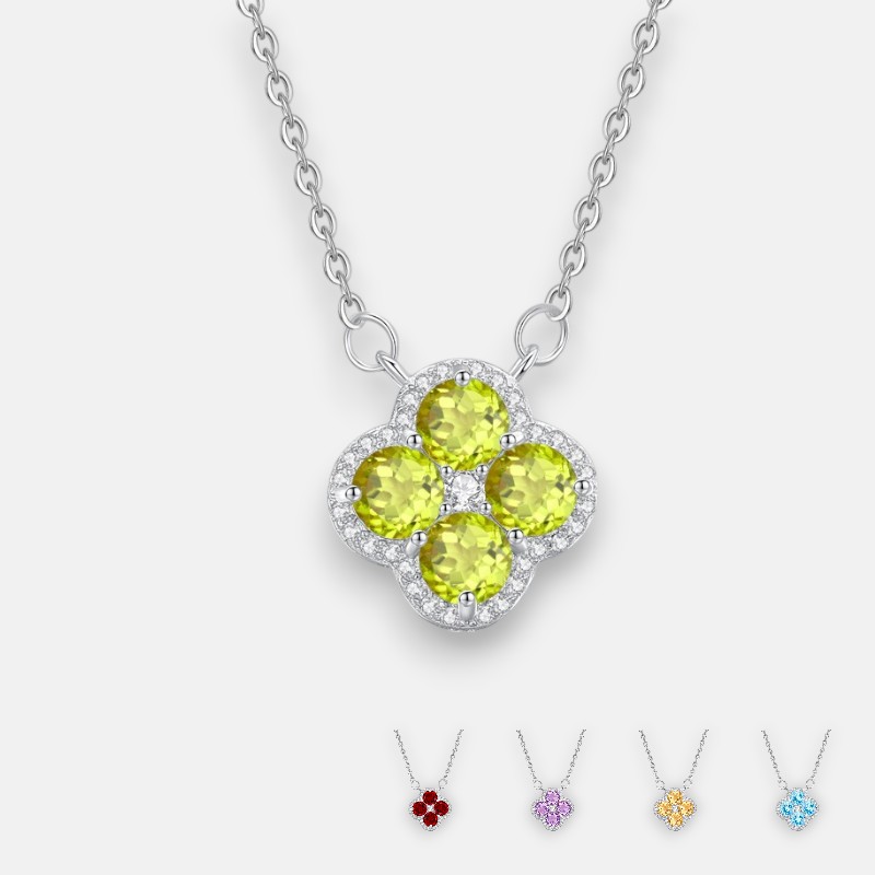 Four-Leaf Clover Peridot Necklace – S925 Sterling Silver Natural Gem