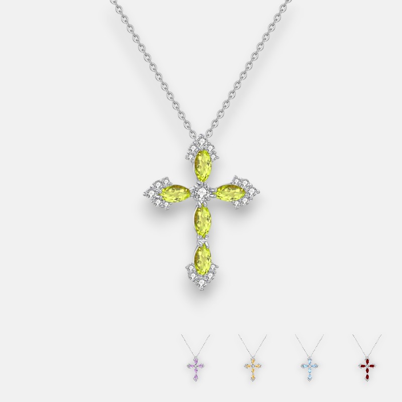 Silver Cross Pendant – S925 Crystal Hip-Hop Necklace with Gemstone Variants