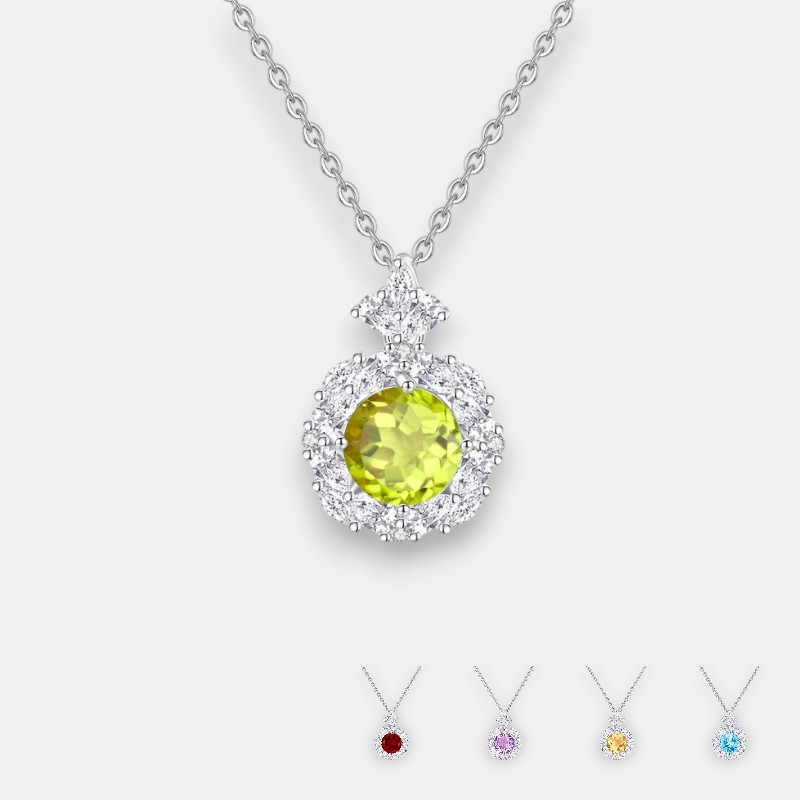 Peridot Charm Necklace – S925 Sterling Silver Ice Flower Pendant