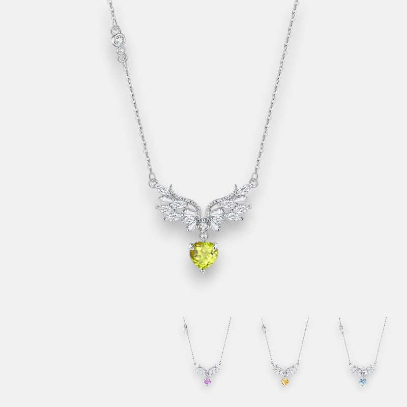 Angel Wings Necklace – S925 Silver Pendant with Gemstone Variants