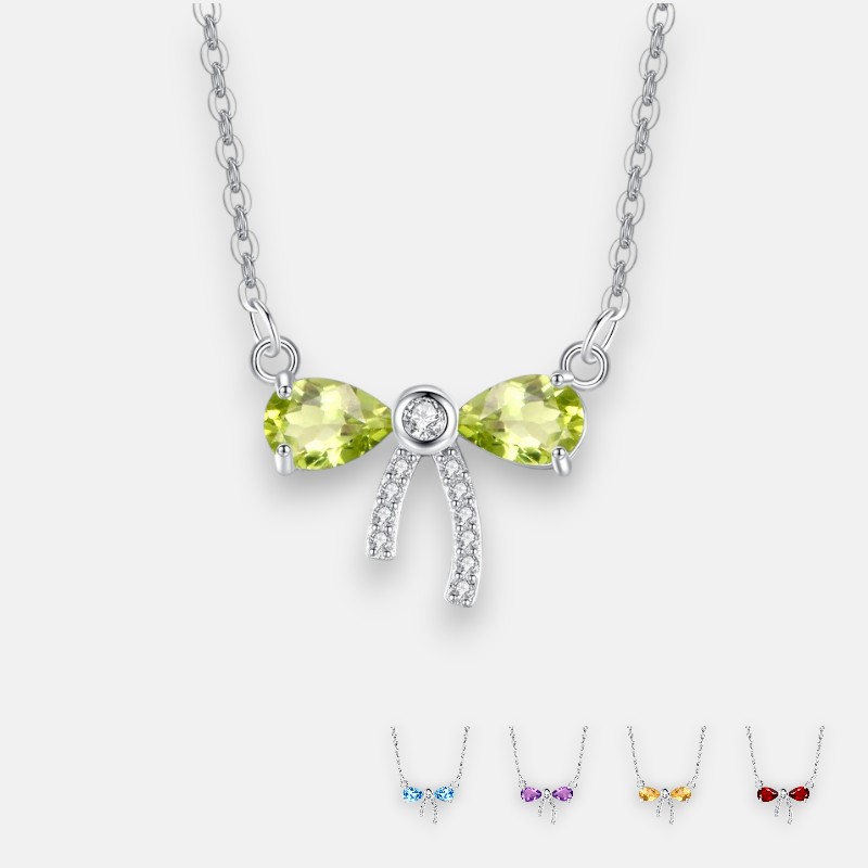 Peridot Birthstone Necklace – S925 Silver Crystal Pendant with Gemstone Variants
