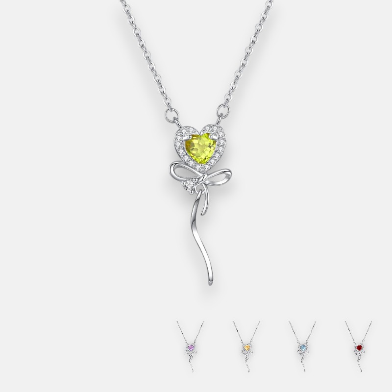 Peridot Heart Necklace – S925 Ocean Heart Pendant with Gemstone Variants