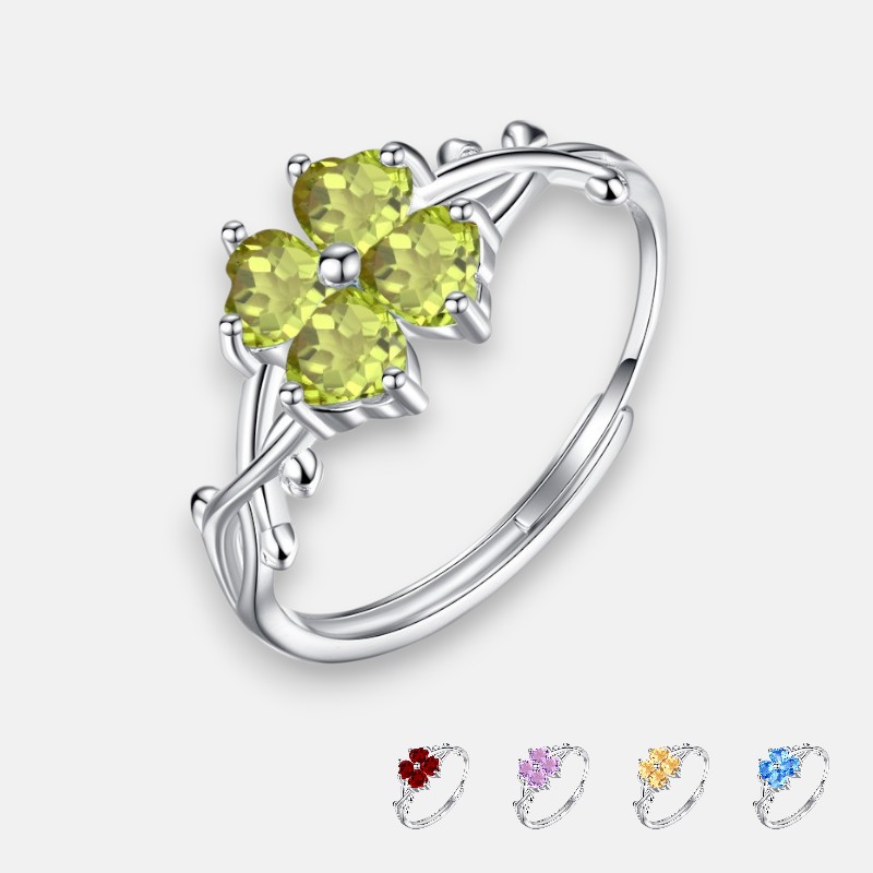 Four Leaf Clover Ring – Adjustable S925 Sterling Silver Lucky Charm