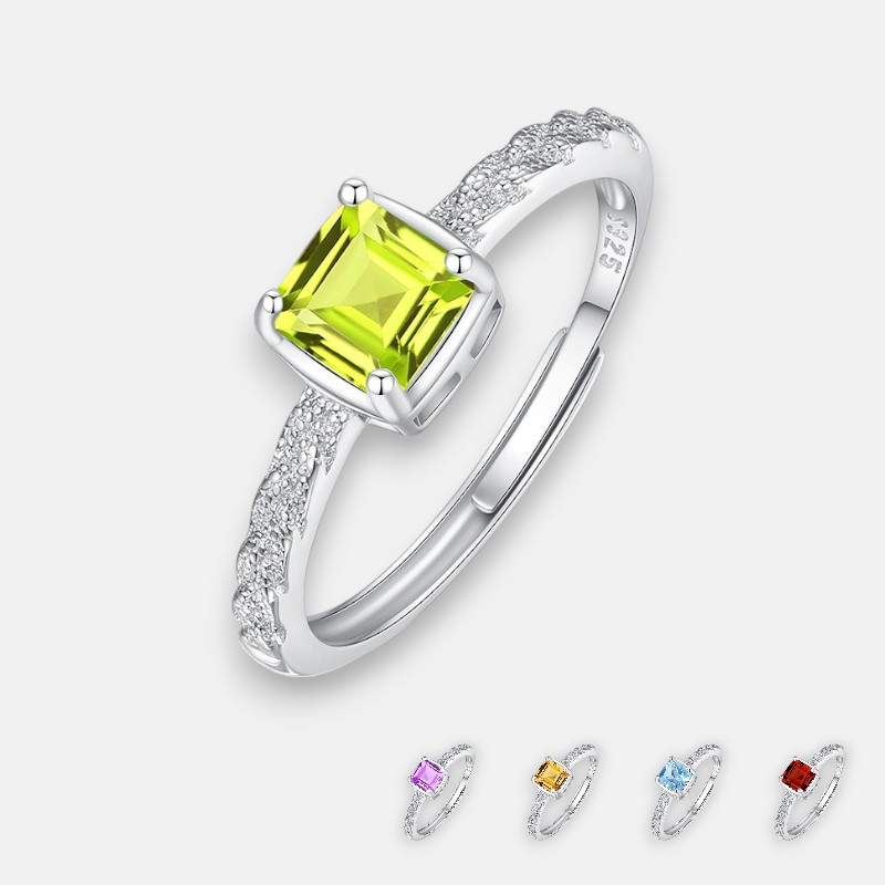 Natural Peridot Ring – S925 Sterling Silver Open Band Cube Design