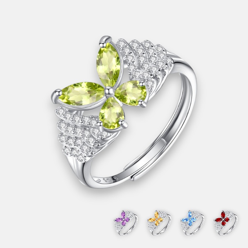 Butterfly Open Ring – S925 Sterling Silver with Natural Gemstones